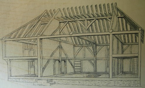fig. 3: Inside a Tudor home - note the upstairs area, used for communal sleeping.
